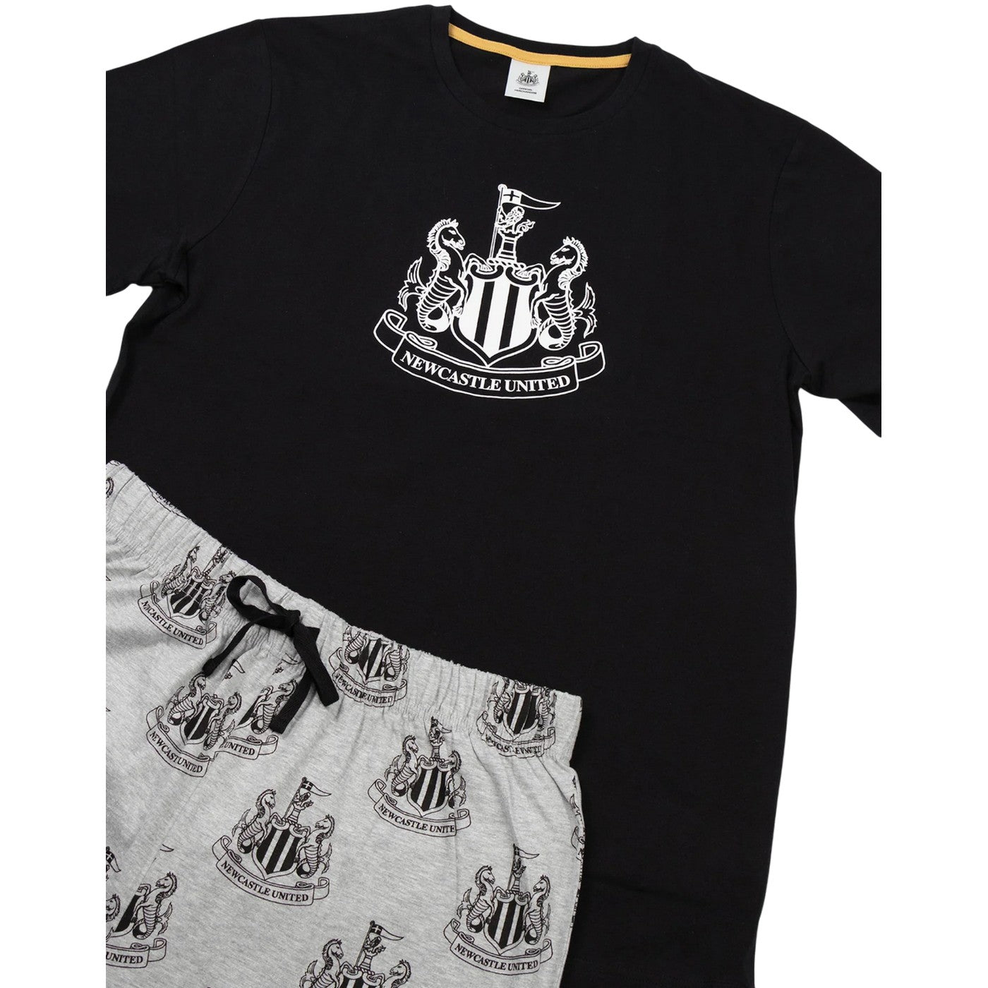 Black-Grey - Pack Shot - Newcastle United FC Mens Crest Short-Sleeved Long Pyjama Set