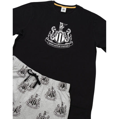 Black-Grey - Pack Shot - Newcastle United FC Mens Crest Short-Sleeved Long Pyjama Set