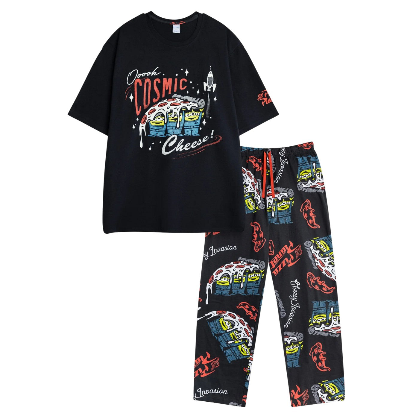 Black - Front - Toy Story Mens Ooooh, Cosmic Cheese Short-Sleeved Long Pyjama Set