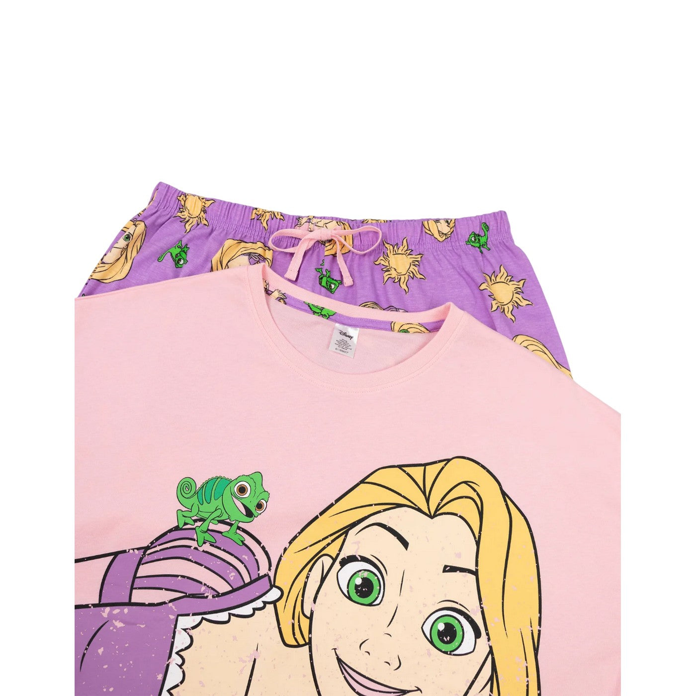 Pink-Purple - Side - Tangled Womens-Ladies Rapunzel Short-Sleeved Long Pyjama Set