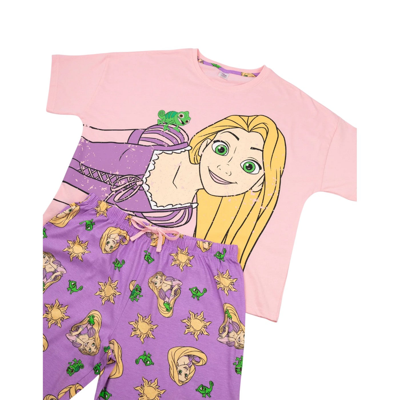 Pink-Purple - Pack Shot - Tangled Womens-Ladies Rapunzel Short-Sleeved Long Pyjama Set