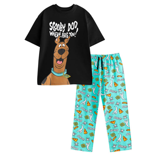 Black-Blue - Front - Scooby Doo Mens Character Short-Sleeved Long Pyjama Set