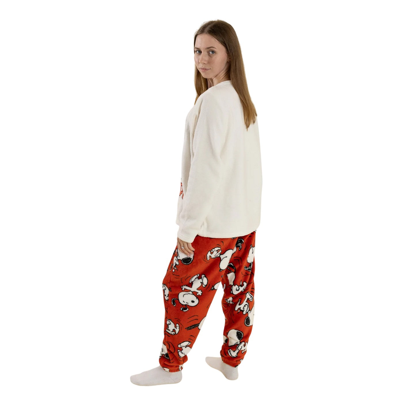 Red-White - Back - Peanuts Womens-Ladies Snoopy Long Pyjama Set