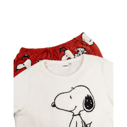 Red-White - Side - Peanuts Womens-Ladies Snoopy Long Pyjama Set