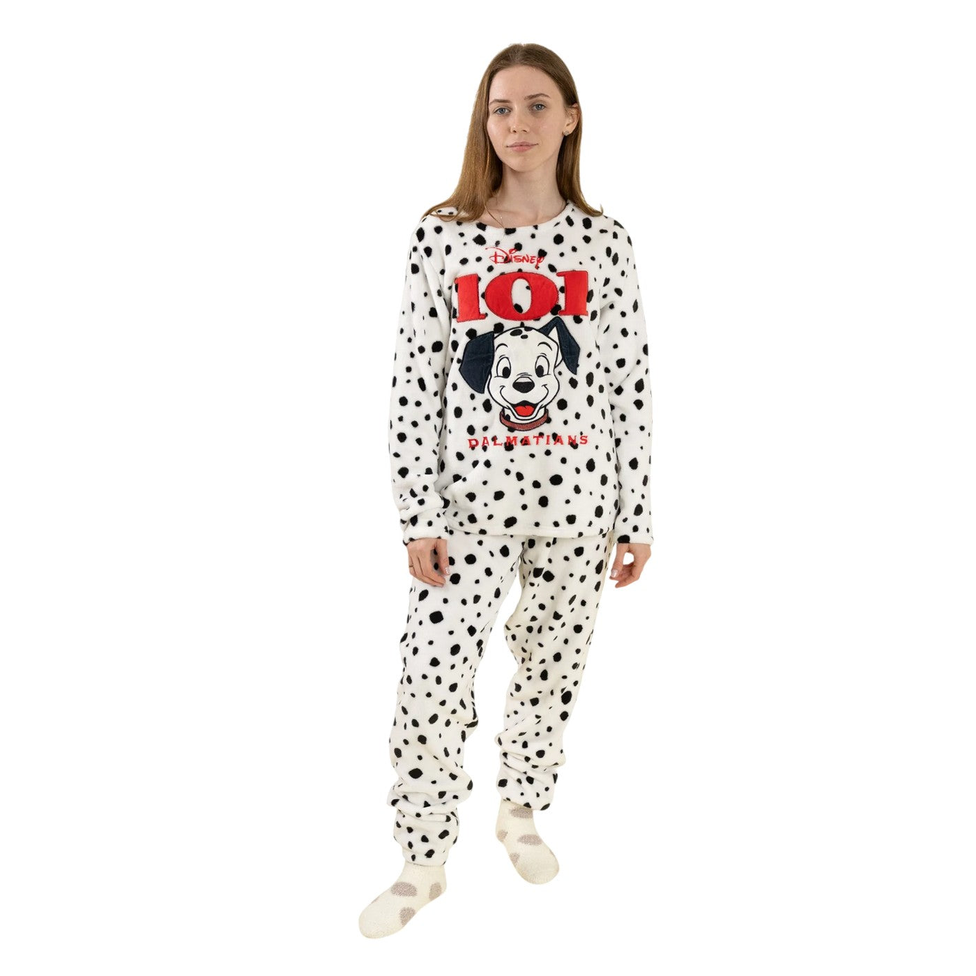 White-Black - Front - 101 Dalmatians Womens-Ladies Pongo Long Pyjama Set
