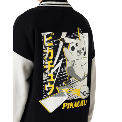 Black Solid - Back - Pokemon Boys Pikachu Varsity Jacket