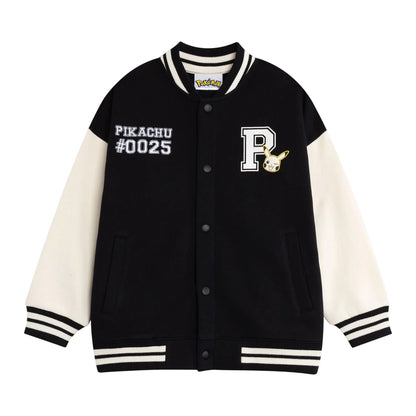 Black Solid - Front - Pokemon Boys Pikachu Varsity Jacket