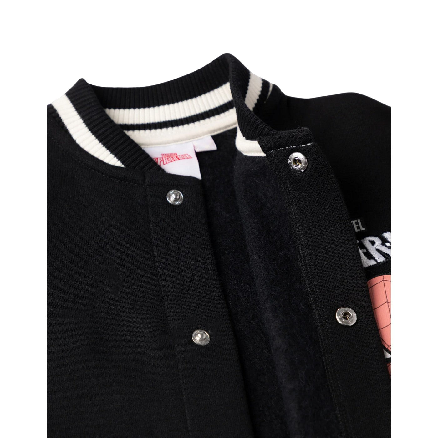 Black - Side - Spider-Man Boys Embroidered Logo Varsity Jacket