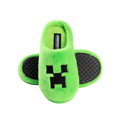 Green-Grey - Close up - Minecraft Boys Creeper Printed Slippers