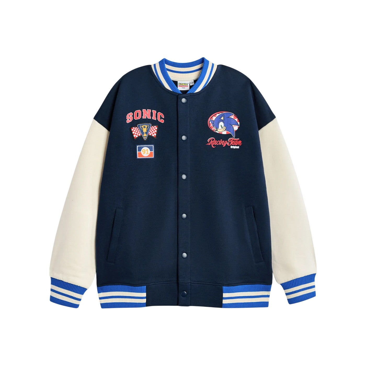 Blue - Front - Sonic The Hedgehog Boys Racing Team Varsity Jacket