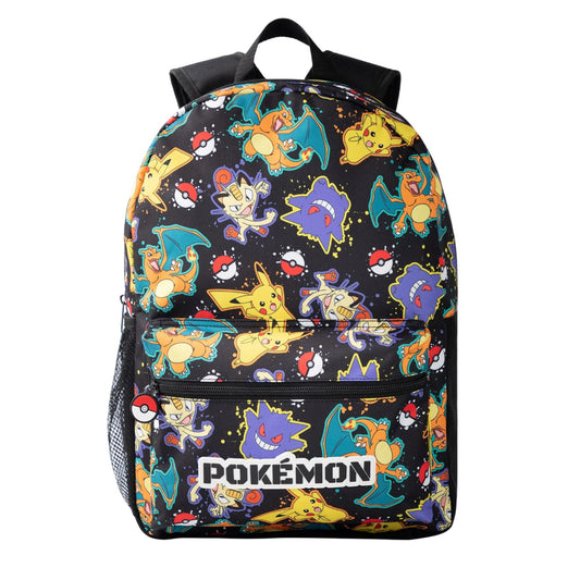 Black - Front - Pokemon Childrens-Kids Character All-Over Print Backpack