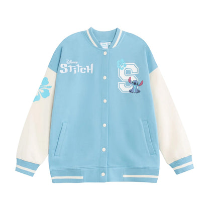 Blue - Front - Lilo & Stitch Girls Embroidered Logo Varsity Jacket