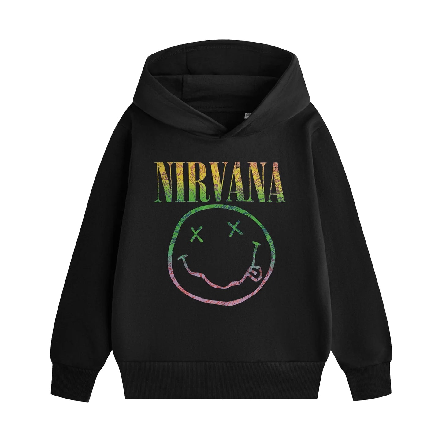 Black - Front - Nirvana Childrens-Kids Rainbow Hoodie