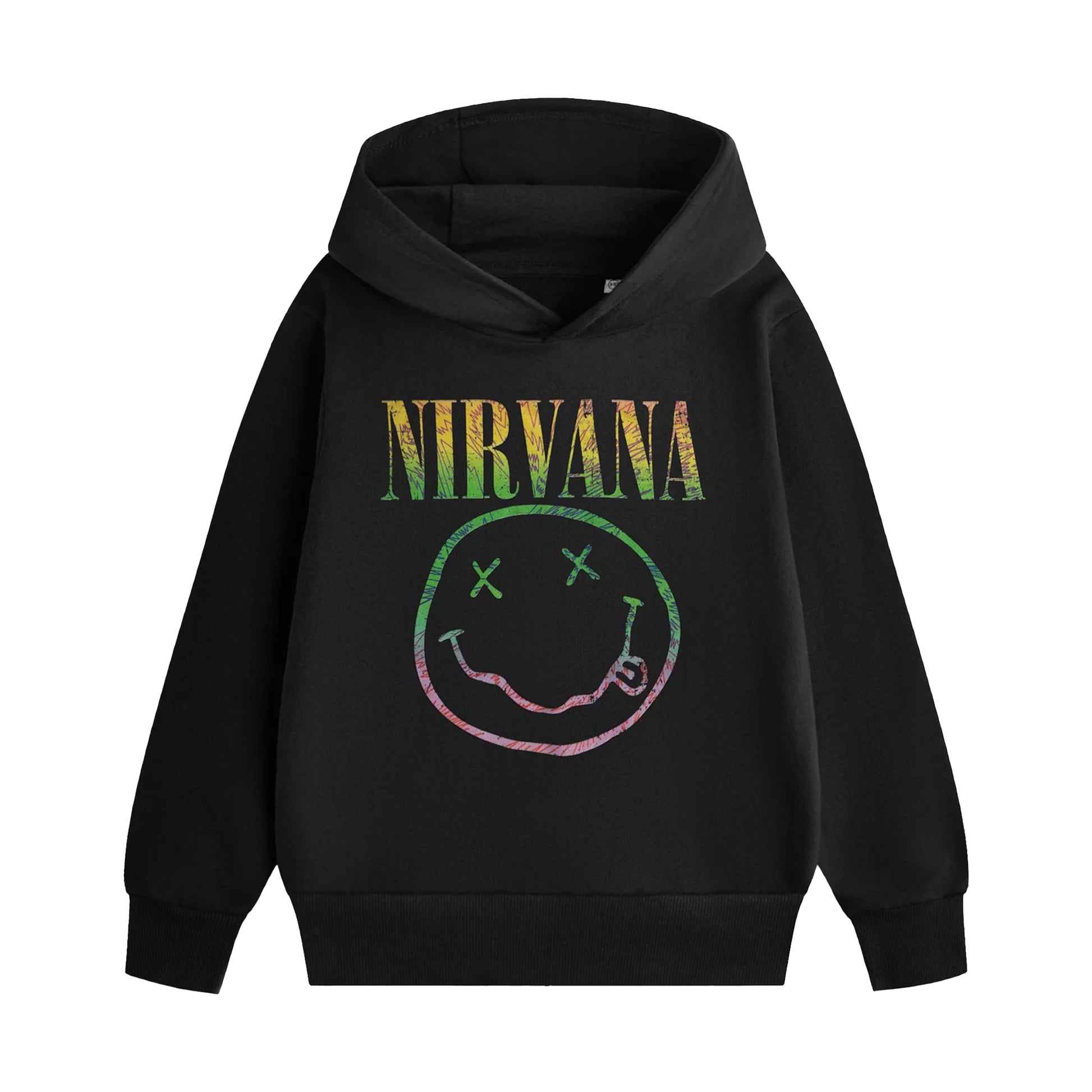 Black - Front - Nirvana Childrens-Kids Rainbow Hoodie