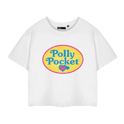 White - Front - Polly Pocket Womens-Ladies Retro Logo Crop T-Shirt
