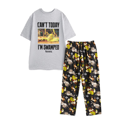Multicoloured - Front - Shrek Mens Can´t Today I´m Swamped Short-Sleeved Long Pyjama Set