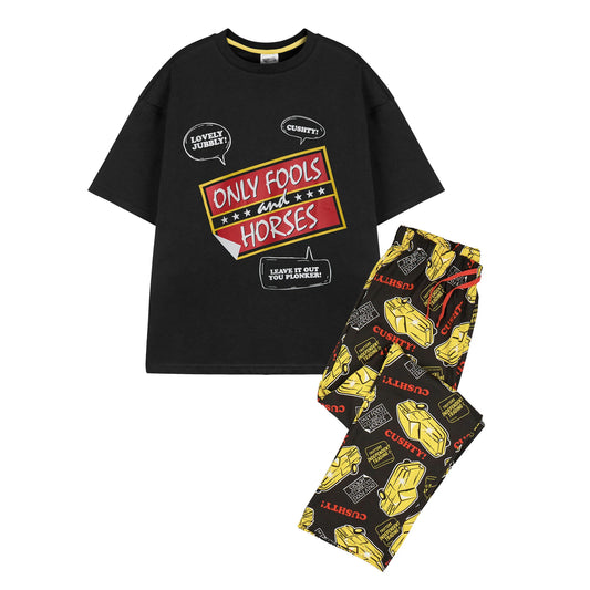 Black - Front - Only Fools And Horses Mens Logo Short-Sleeved Long Pyjama Set