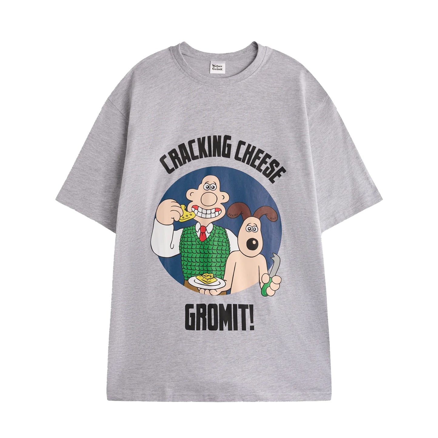 Grey-Blue - Back - Wallace and Gromit Mens Characters Short-Sleeved Long Pyjama Set