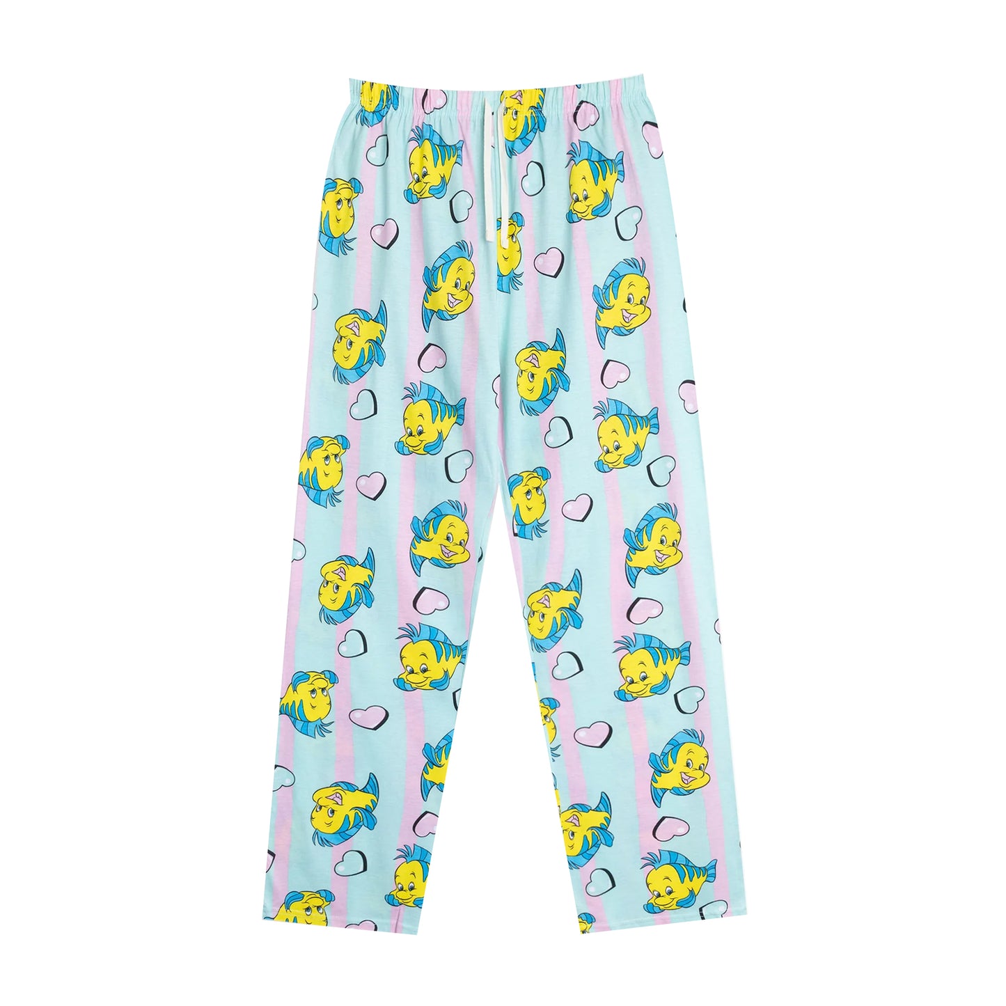 Beige-Blue-Pink - Side - The Little Mermaid Womens-Ladies Ariel & Flounder Short-Sleeved Long Pyjama Set