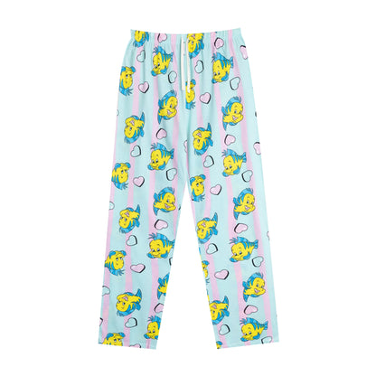 Beige-Blue-Pink - Side - The Little Mermaid Womens-Ladies Ariel & Flounder Short-Sleeved Long Pyjama Set