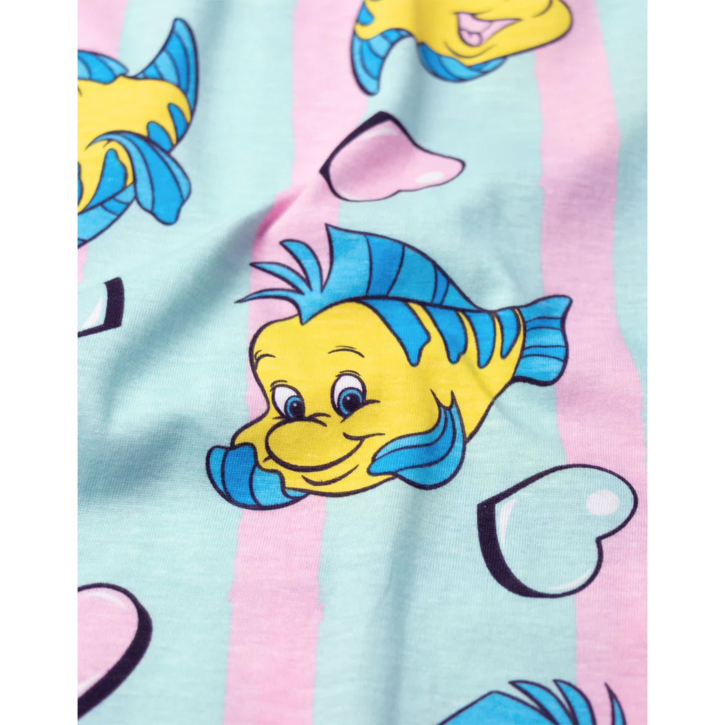 Beige-Blue-Pink - Lifestyle - The Little Mermaid Womens-Ladies Ariel & Flounder Short-Sleeved Long Pyjama Set