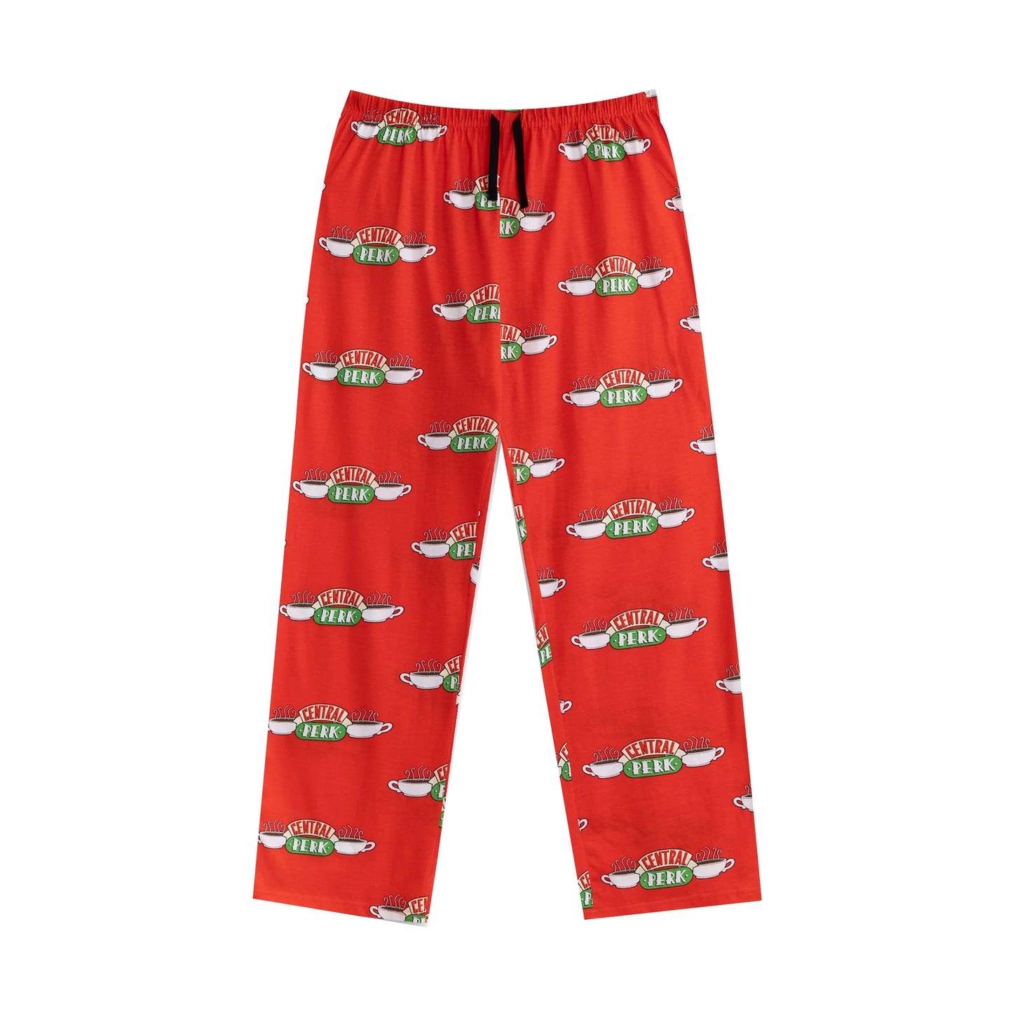 Grey-Red - Side - Friends Womens-Ladies Logo Short-Sleeved Long Pyjama Set