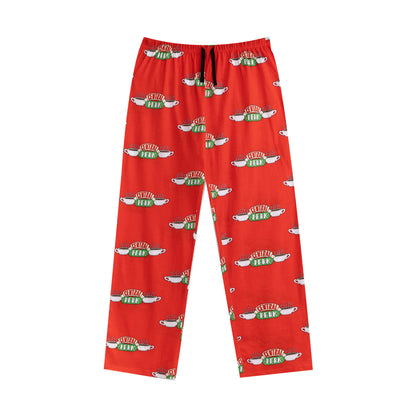 Grey-Red - Side - Friends Womens-Ladies Logo Short-Sleeved Long Pyjama Set