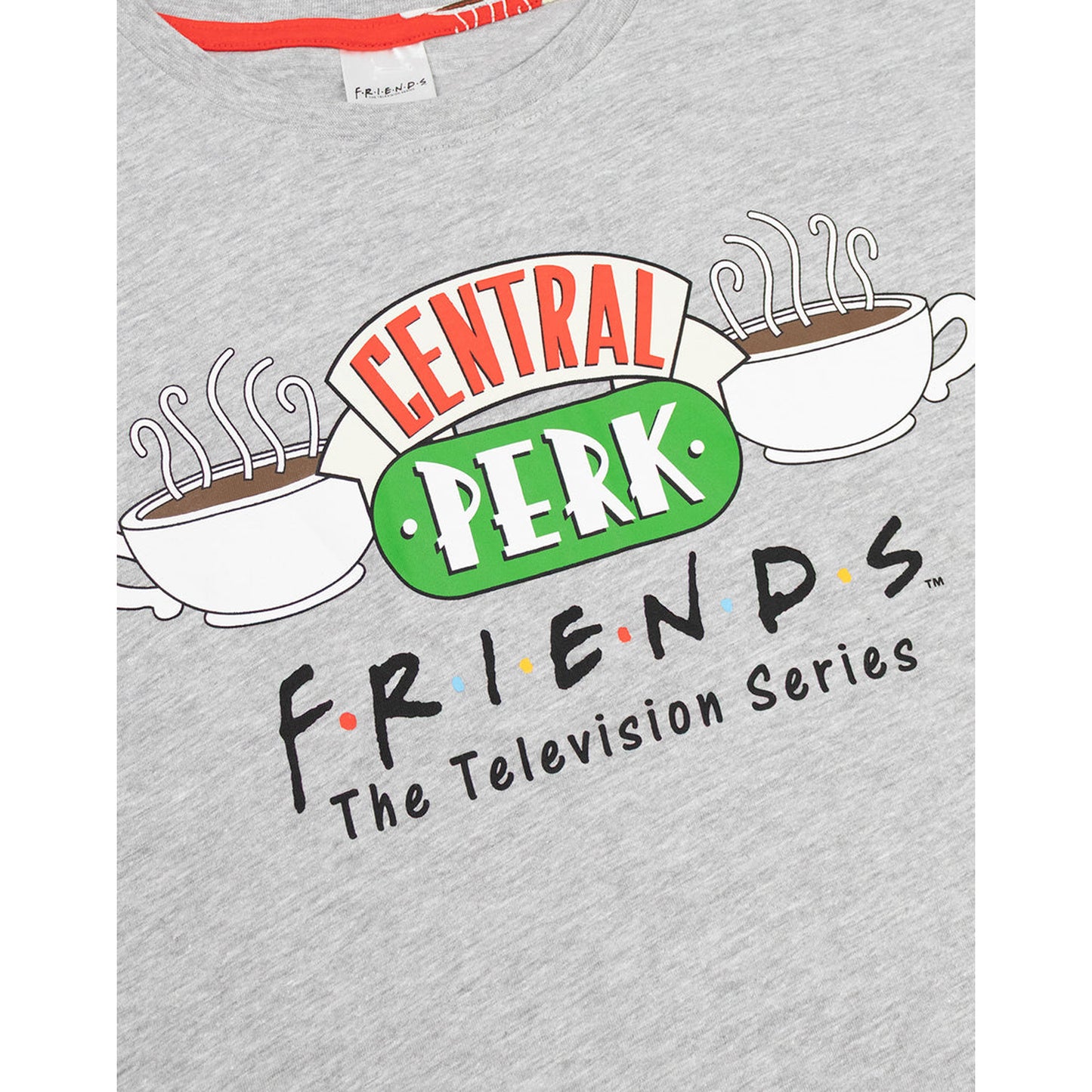 Grey-Red - Lifestyle - Friends Womens-Ladies Logo Short-Sleeved Long Pyjama Set