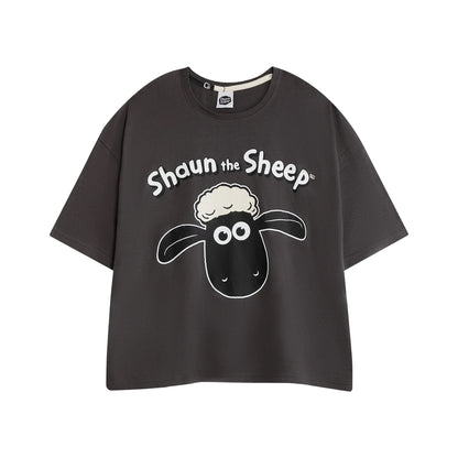 Grey-White - Back - Shaun the Sheep Womens-Ladies Character Short-Sleeved Long Pyjama Set