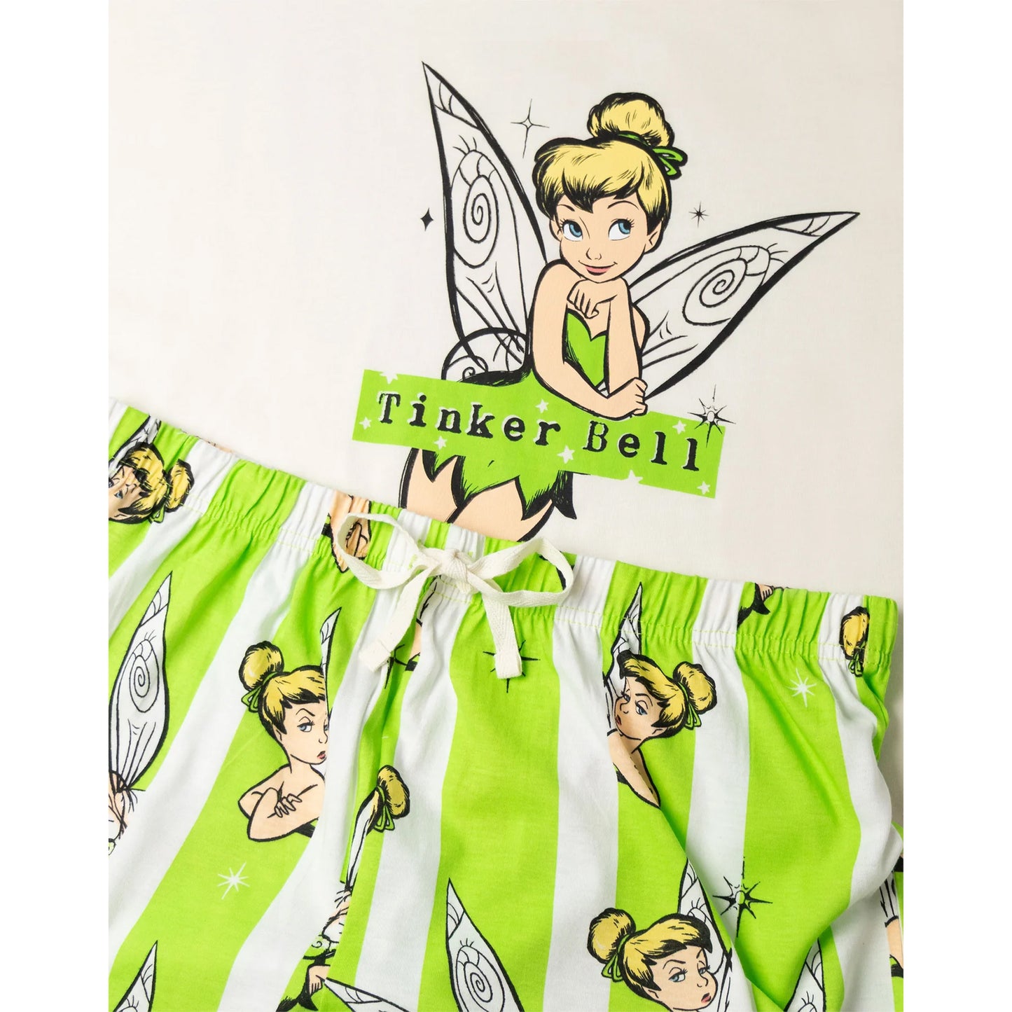 White-Green - Back - Tinkerbell Womens-Ladies Short-Sleeved Long Pyjama Set