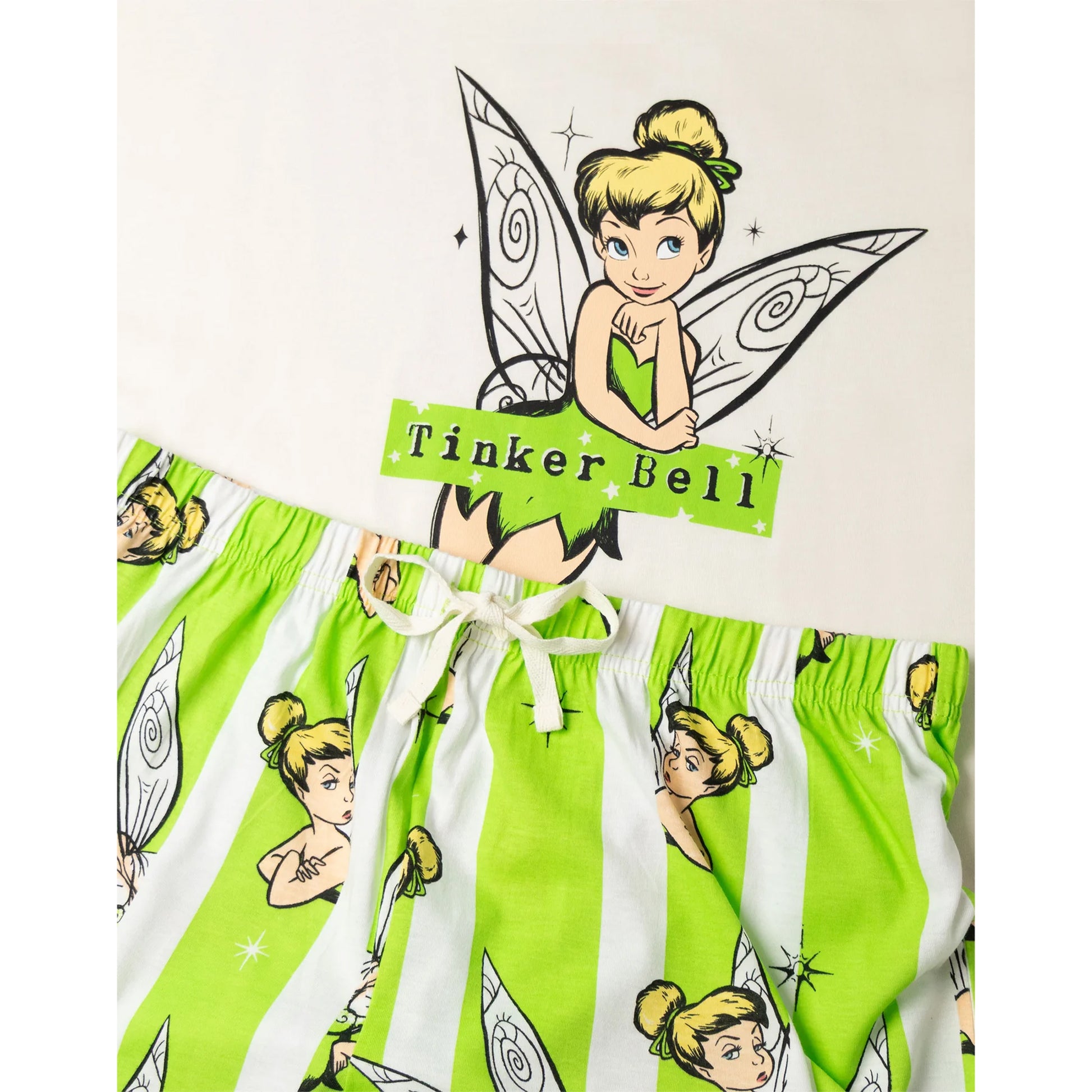 White-Green - Back - Tinkerbell Womens-Ladies Short-Sleeved Long Pyjama Set