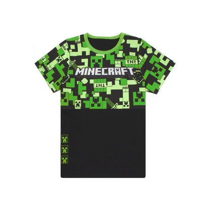 Green-Black - Back - Minecraft Boys All-Over Print Short-Sleeved Short Pyjama Set