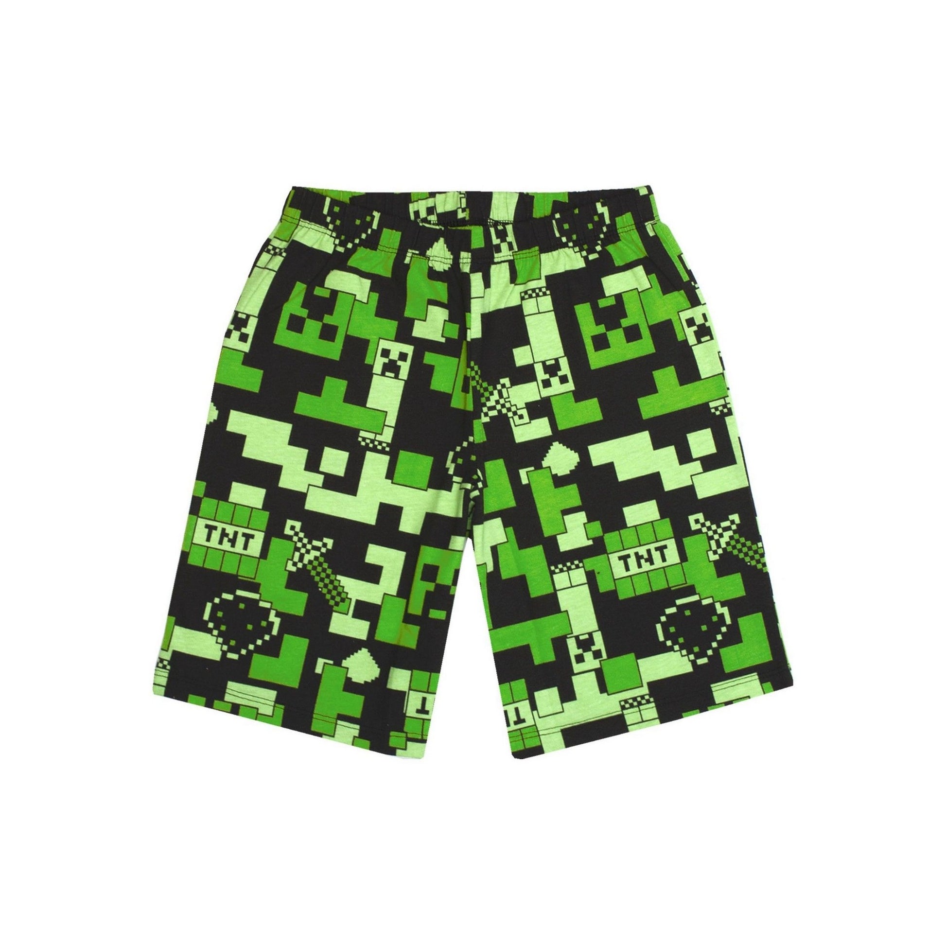 Green-Black - Side - Minecraft Boys All-Over Print Short-Sleeved Short Pyjama Set