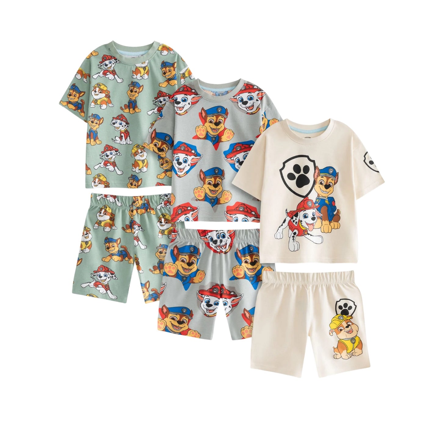 Light Green-Grey-Cream - Front - Paw Patrol Boys Pups Short-Sleeved Short Pyjama Set (Pack Of 3)
