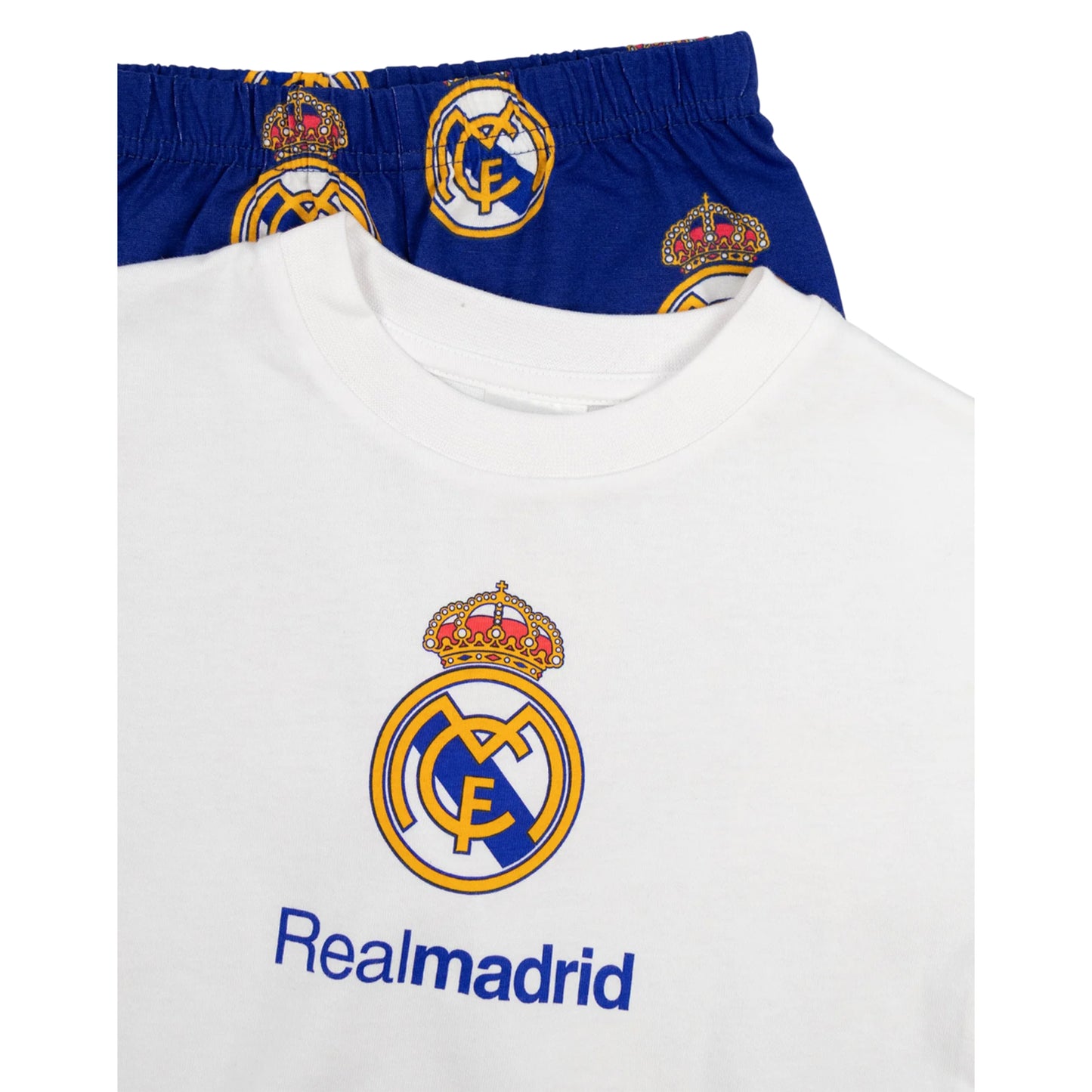 White-Blue - Pack Shot - Real Madrid CF Boys Crest Short-Sleeved Long Pyjama Set