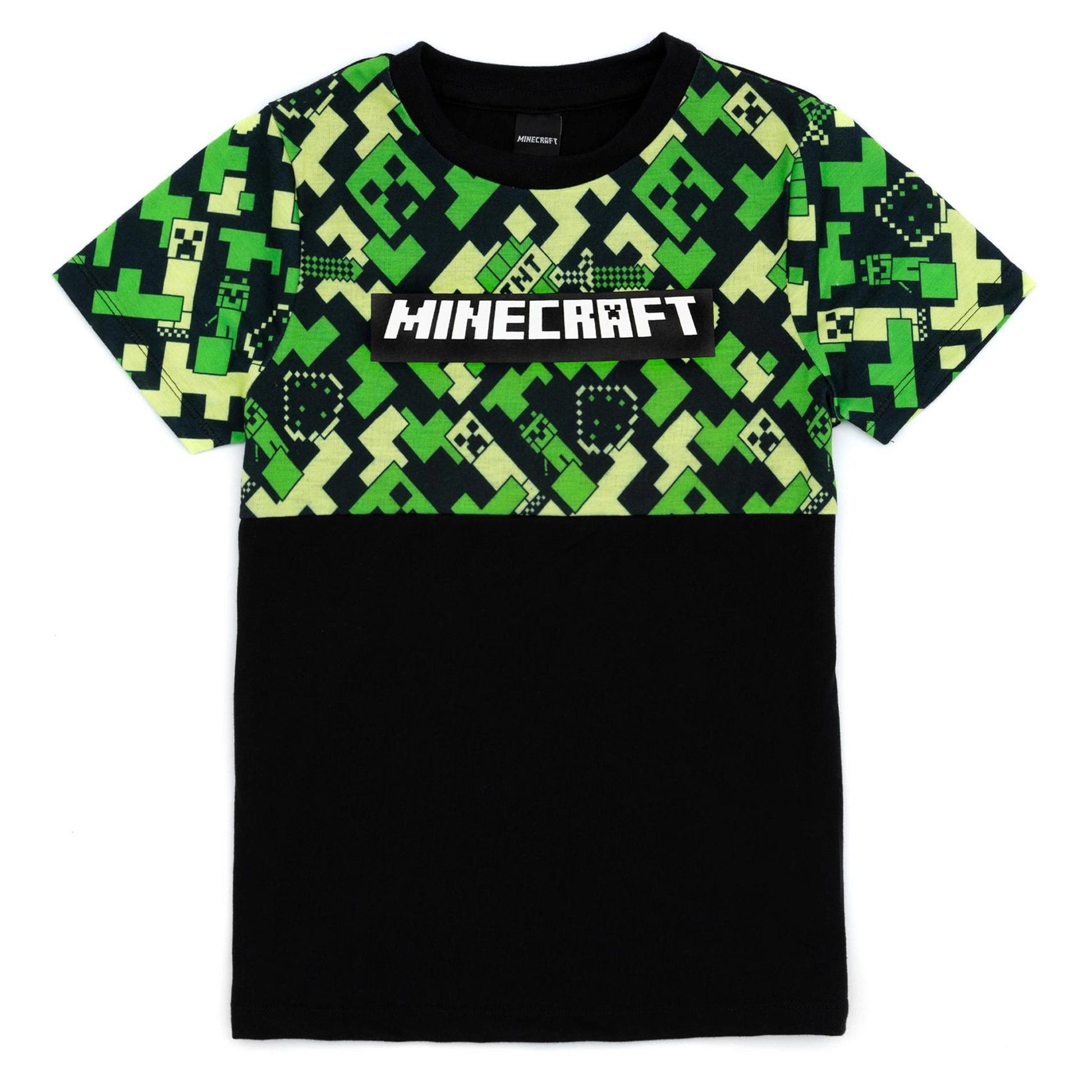 Green-Black - Back - Minecraft Boys Creeper Short-Sleeved Long Pyjama Set
