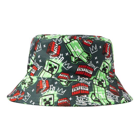 Multicoloured - Front - Minecraft Childrens-Kids Creeper Bucket Hat