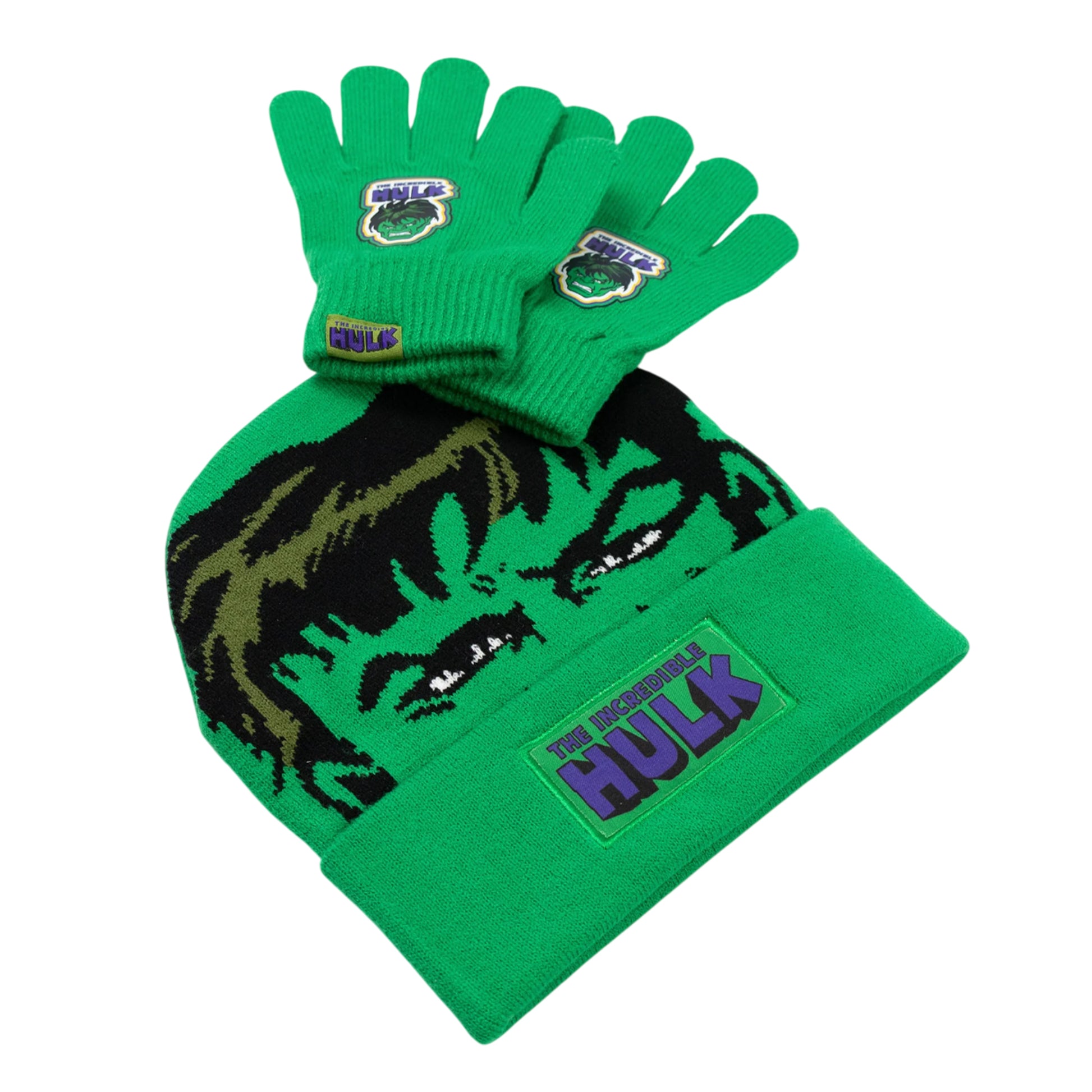 Green - Back - The Incredible Hulk Boys Beanie & Gloves Set