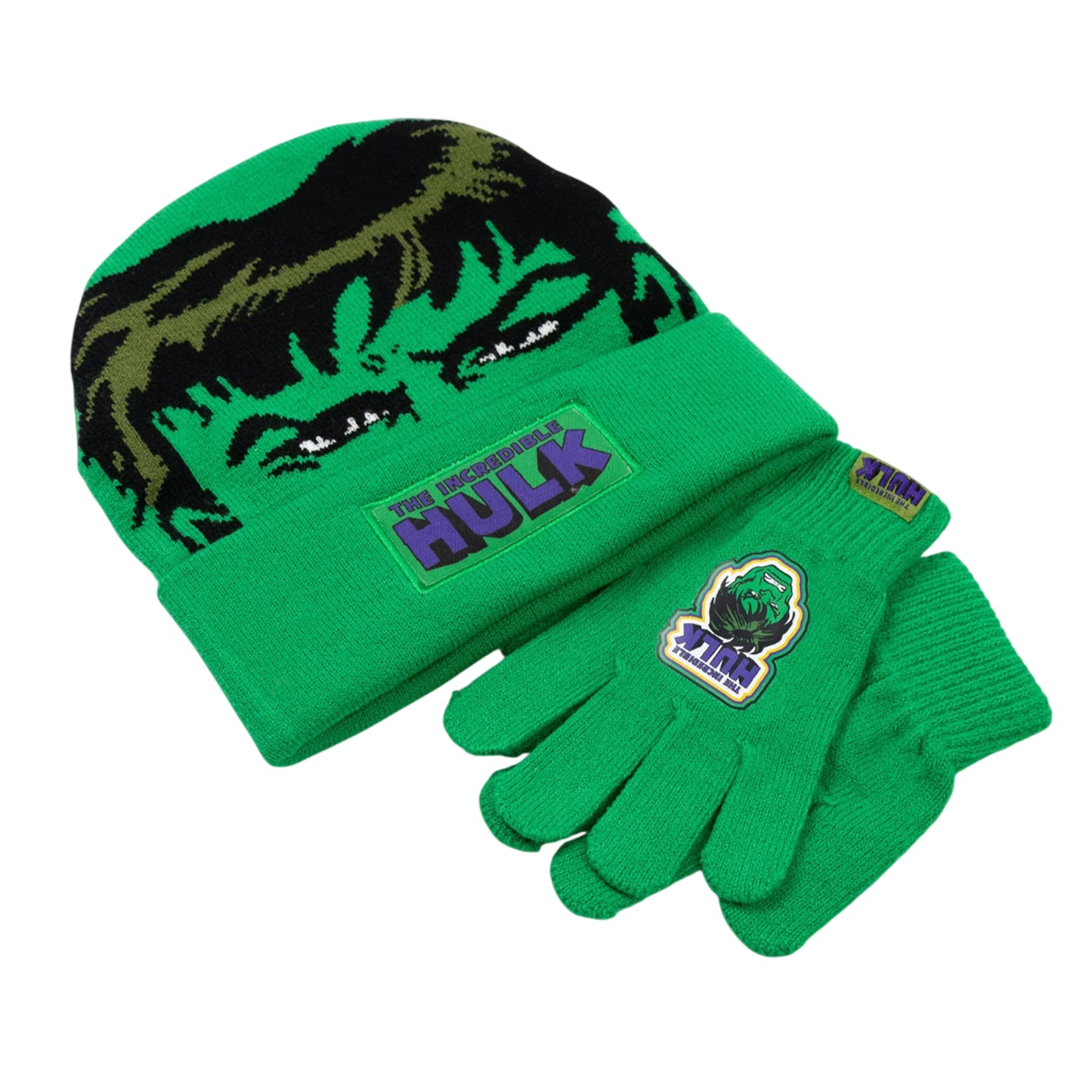 Green - Side - The Incredible Hulk Boys Beanie & Gloves Set