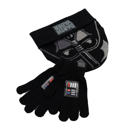 Black - Side - Star Wars Boys Darth Vader Beanie & Gloves Set