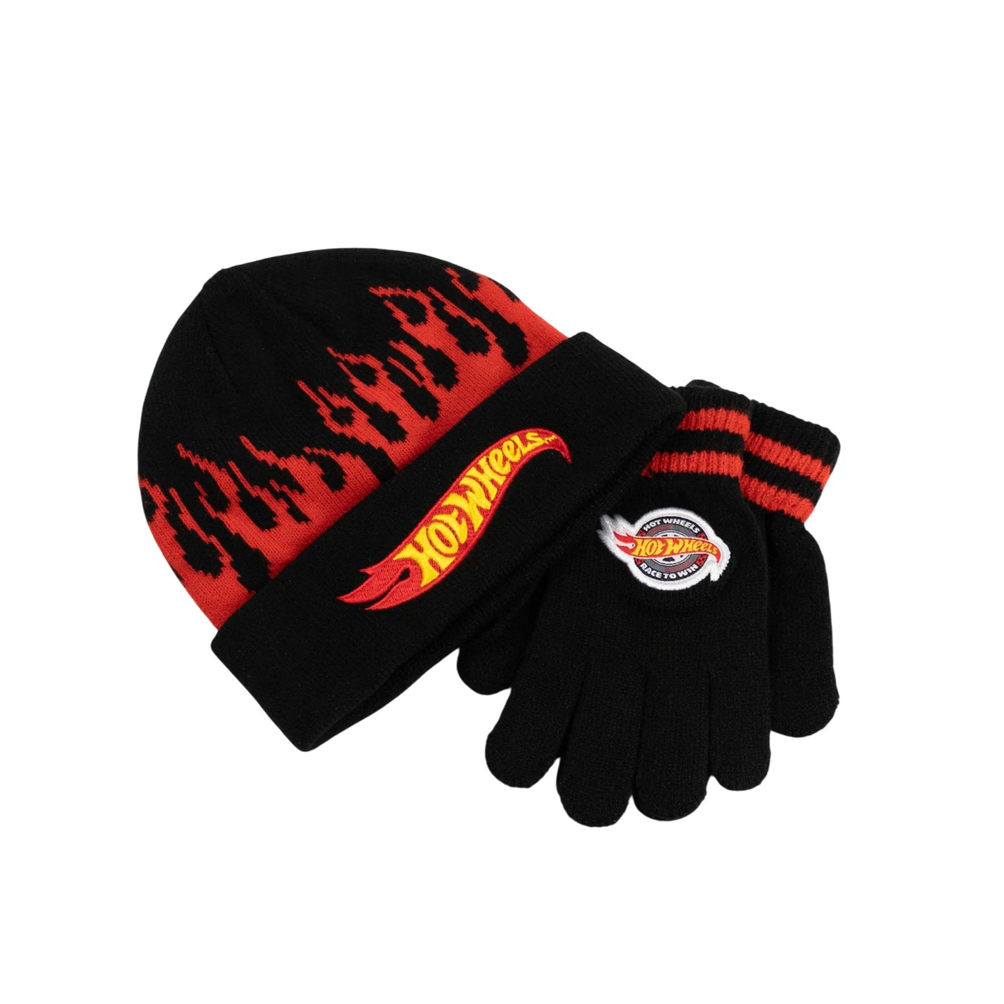 Black-Red - Lifestyle - Hot Wheels Childrens-Kids Beanie & Gloves Set