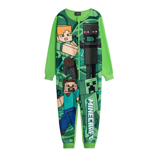 Green - Front - Minecraft Boys Creeper Jumpsuit