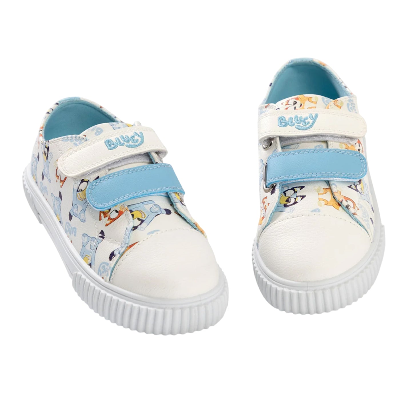 White-Multicoloured - Side - Bluey Childrens-Kids Character Hook and Loop Trainers