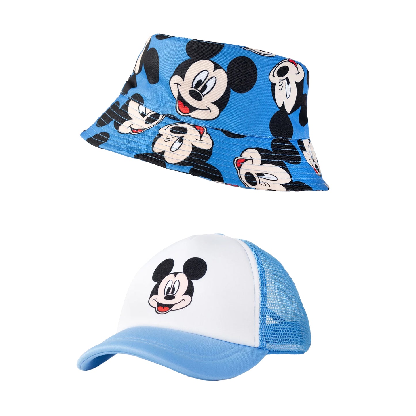 Blue - Front - Mickey Mouse Boys Reversible Bucket Hat & Cap Set