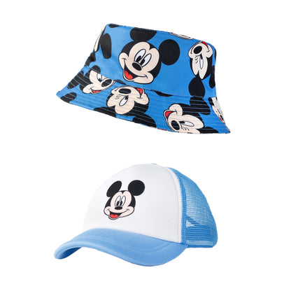 Blue - Front - Mickey Mouse Boys Reversible Bucket Hat & Cap Set