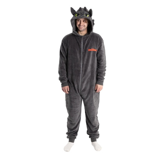 Black - Front - How To Train Your Dragon Unisex Adult Toothless All-In-One Nightwear