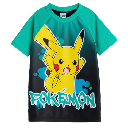 Green - Front - Pokemon Boys Pikachu Swim Top
