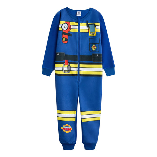 Blue - Front - Fireman Sam Boys Uniform All-In-One Nightwear