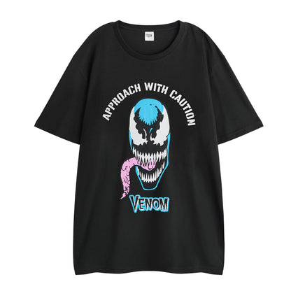 Black-Blue - Side - Venom Mens Approach With Caution Short-Sleeved Long Pyjama Set
