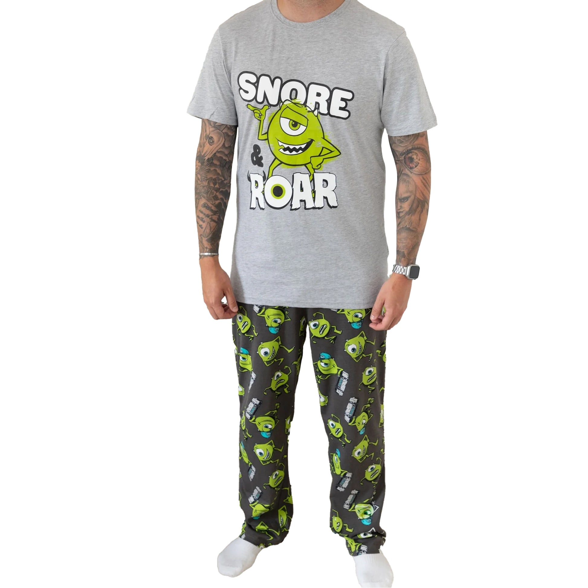 Multicoloured - Pack Shot - Monsters Inc Mens Mike Wazowski Short-Sleeved Long Pyjama Set